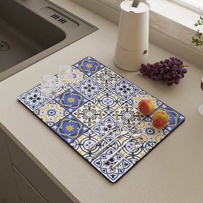 Absorbent sink dish drying mats