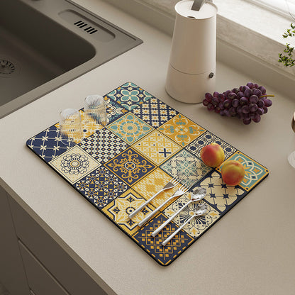 Absorbent sink dish drying mats