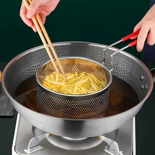 20cm Stainless Steel Filter Frying Basket with Insulated Handle