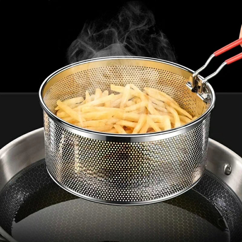 20cm Stainless Steel Filter Frying Basket with Insulated Handle