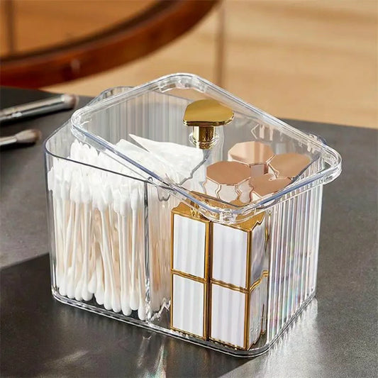 Clear Acrylic Cotton Swab Storage Box with Divider