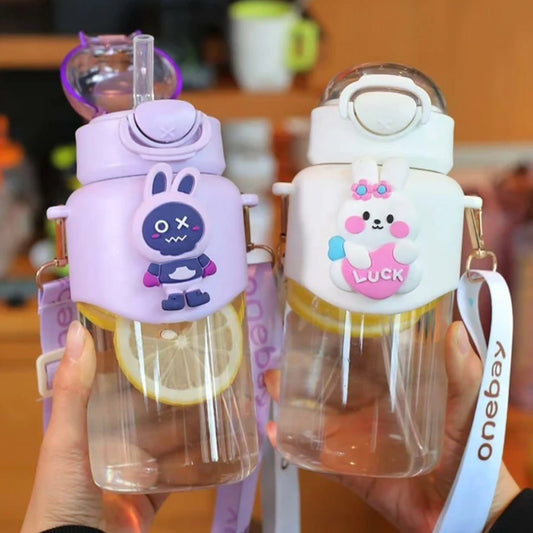 780ml Cute Kids Water Bottle with Straw and Strap