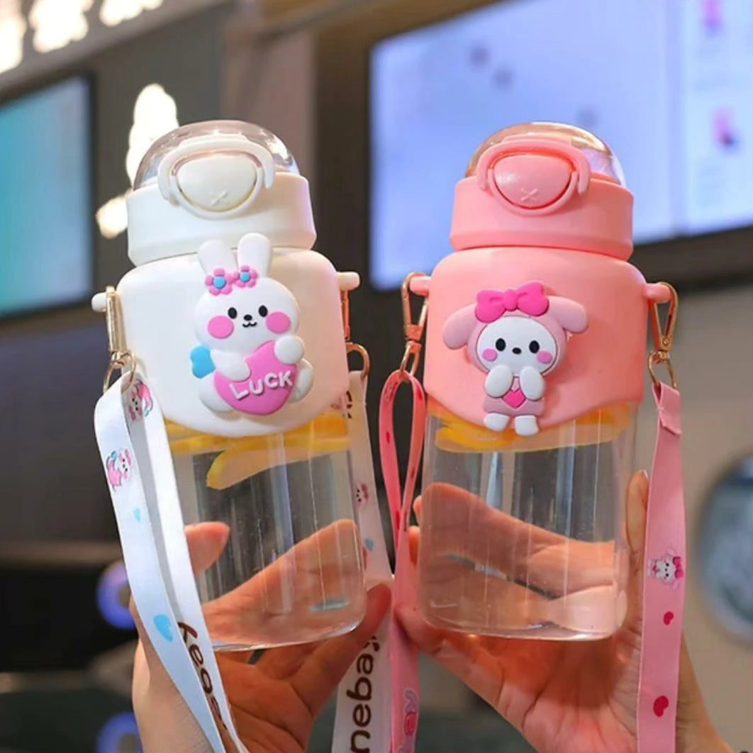 780ml Cute Kids Water Bottle with Straw and Strap