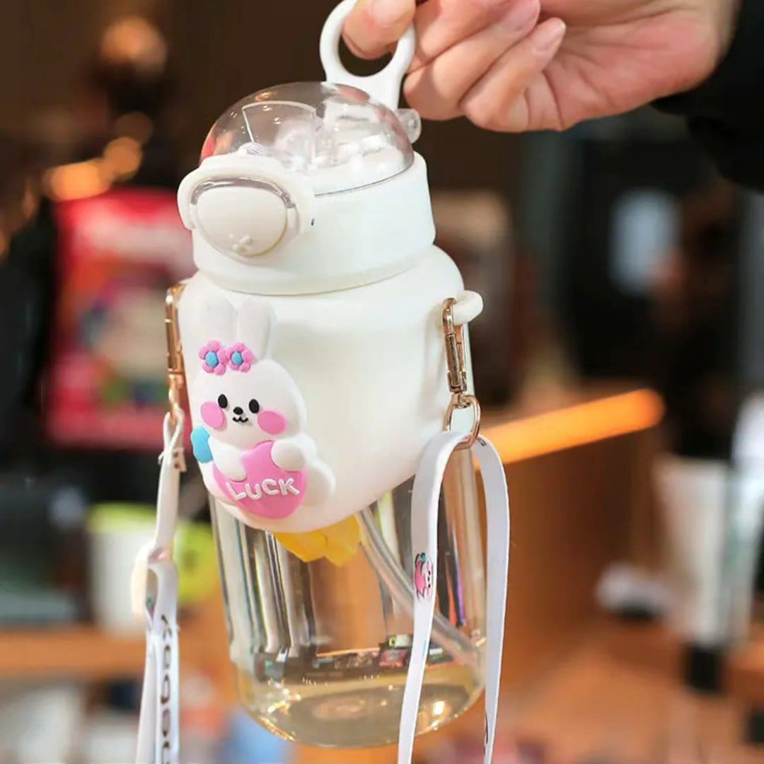 780ml Cute Kids Water Bottle with Straw and Strap