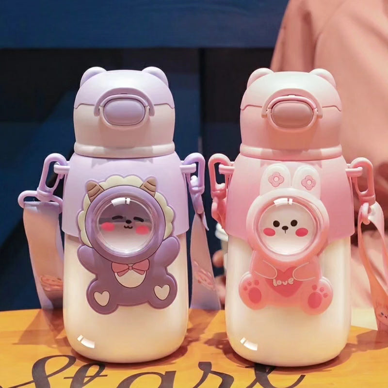 780ml Cute Kids Water Bottle with Straw and Strap