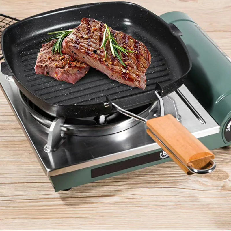 Non Stick Square Steak Pan with Wooden Handle