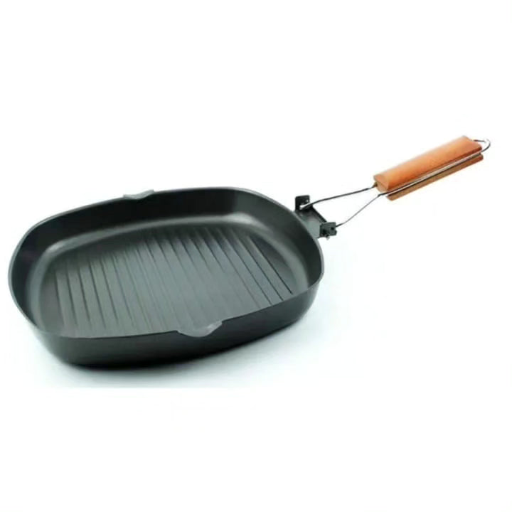 Non Stick Square Steak Pan with Wooden Handle