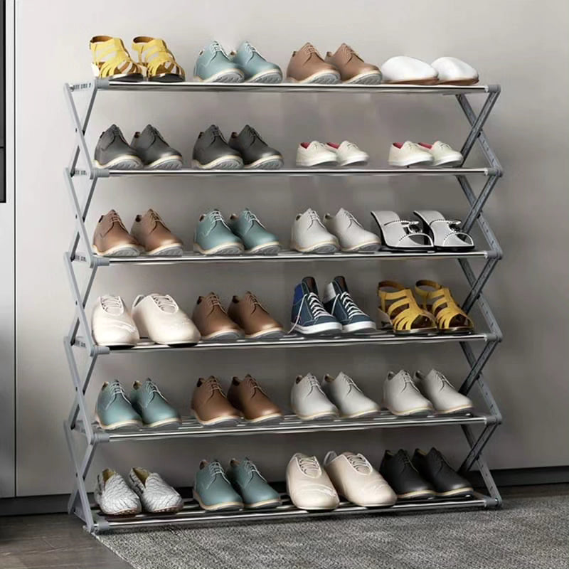 6 Layer Foldable Metallic/Stainless Steel Shoe Rack