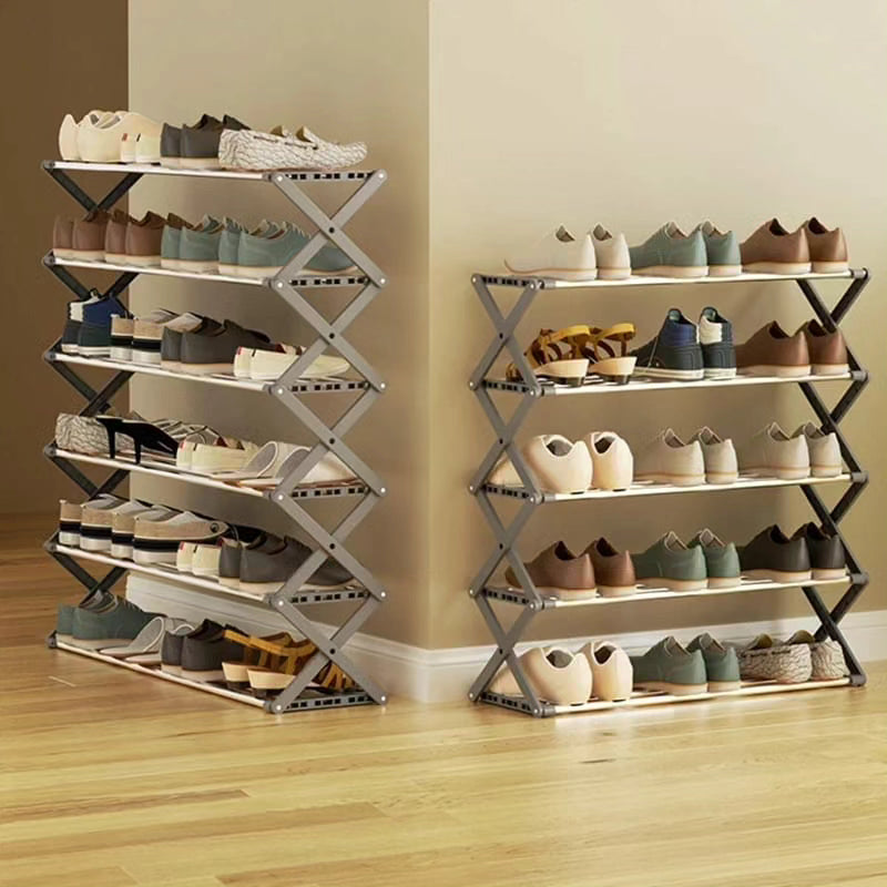 6 Layer Foldable Metallic/Stainless Steel Shoe Rack