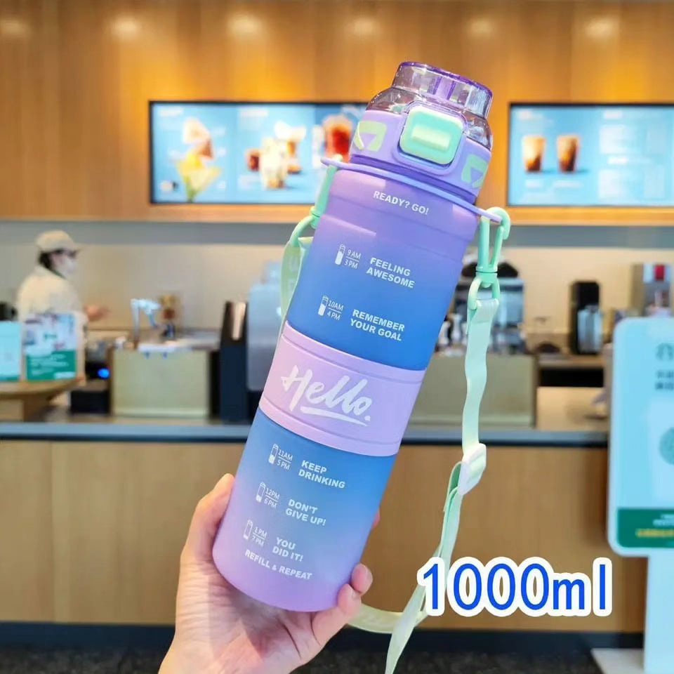 1000ml Gradient Motivational Water Bottle