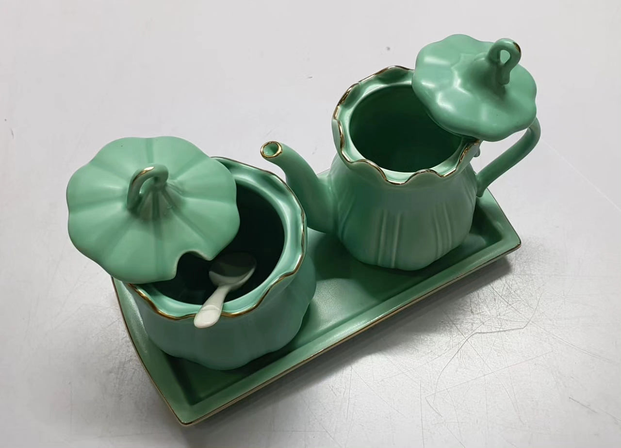 3 In 1 Ceramic set kettle, sugar dish and tray