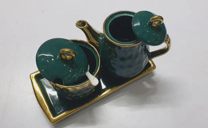 3 In 1 Ceramic set kettle, sugar dish and tray