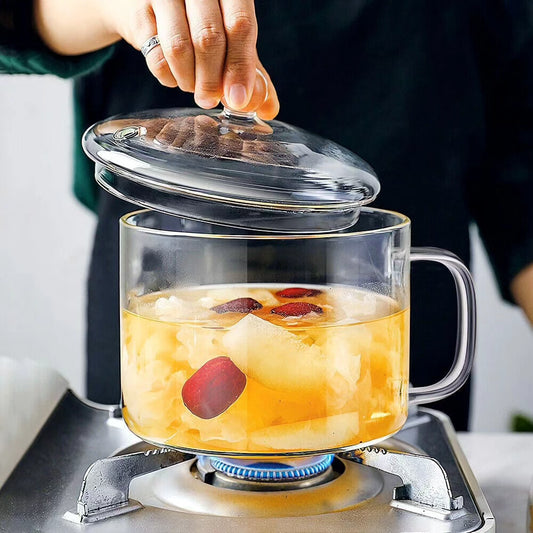 Glass Heat Resistant Cooking Pot with Handle