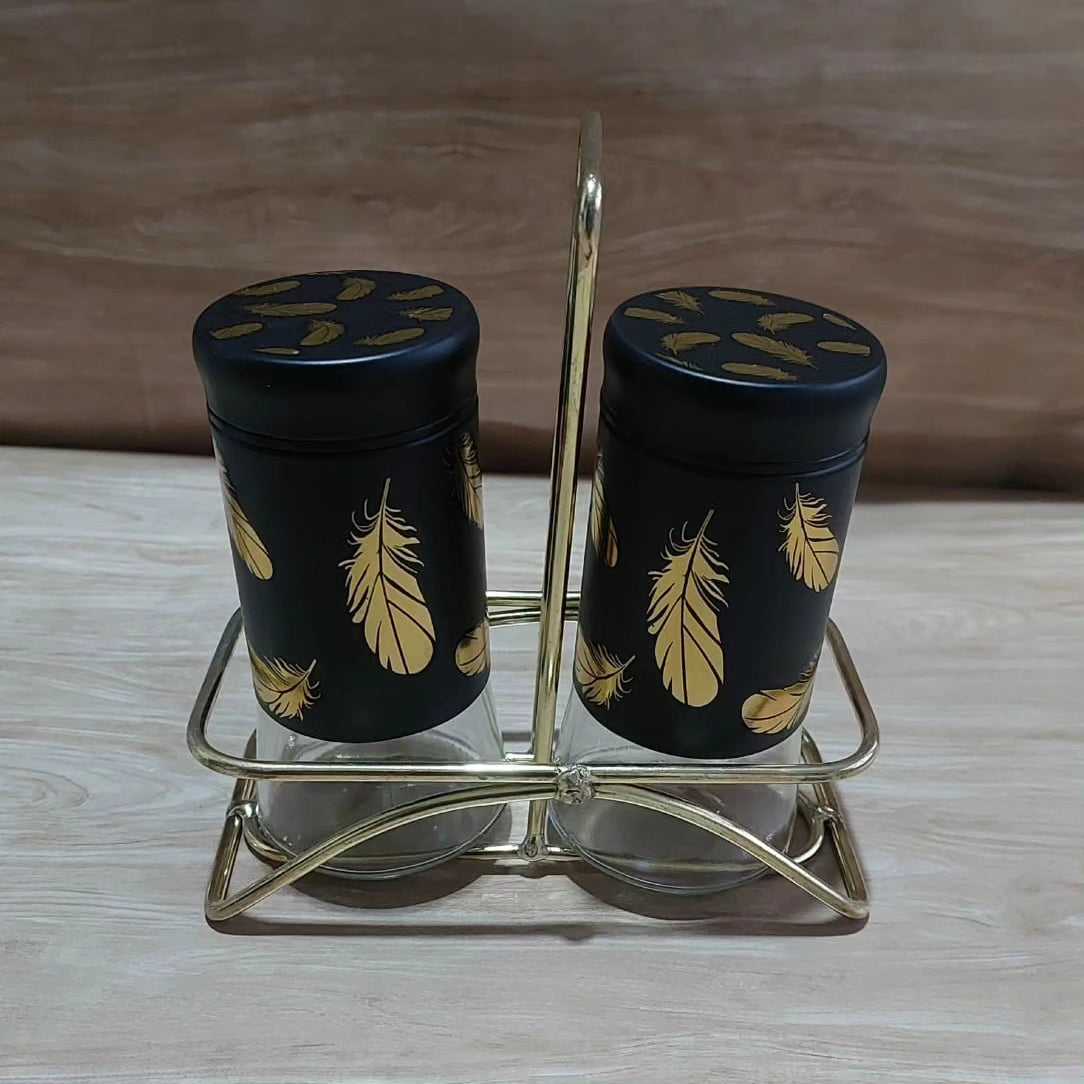 2pcs Marble Profile Glass Salt Shaker +1 Stand