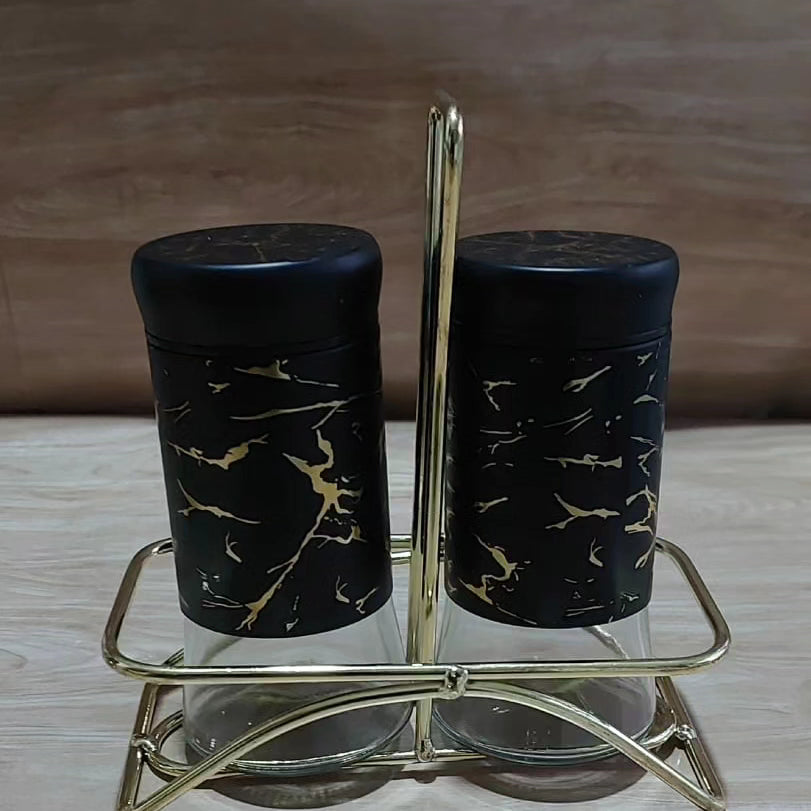 2pcs Marble Profile Glass Salt Shaker +1 Stand