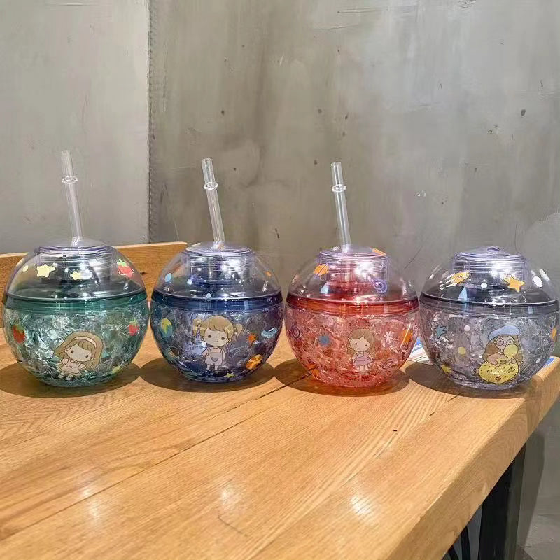 Pot Like Summer Acrylic Double Wall Smoothie Cups with Straw