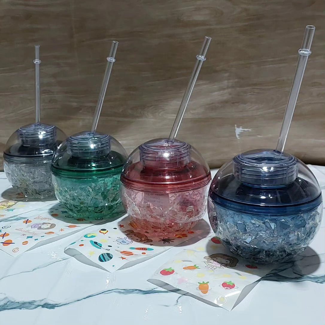 Pot Like Summer Acrylic Double Wall Smoothie Cups with Straw