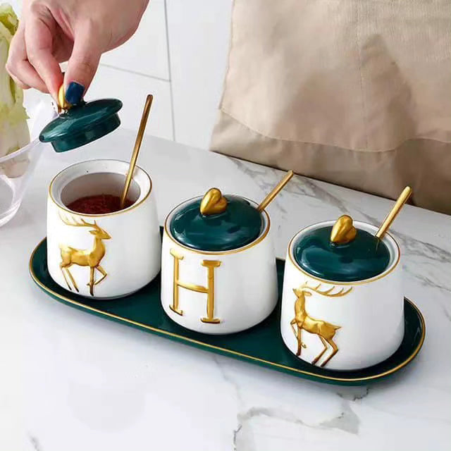 3pcs Luxurious Sugar/Spice Dish Set