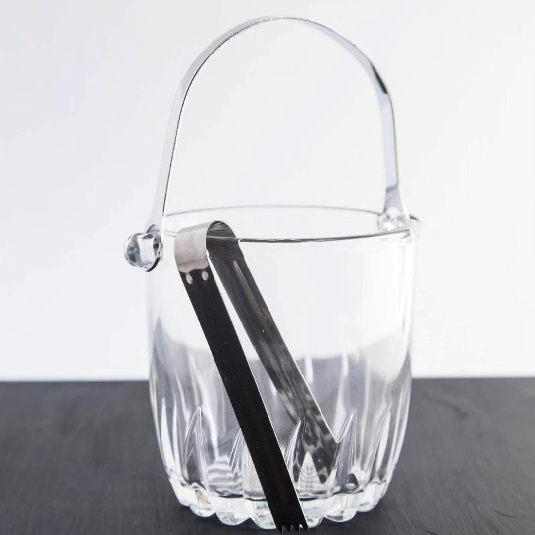 Heavy Glass Ice Bucket with Metallic Tong and Handle