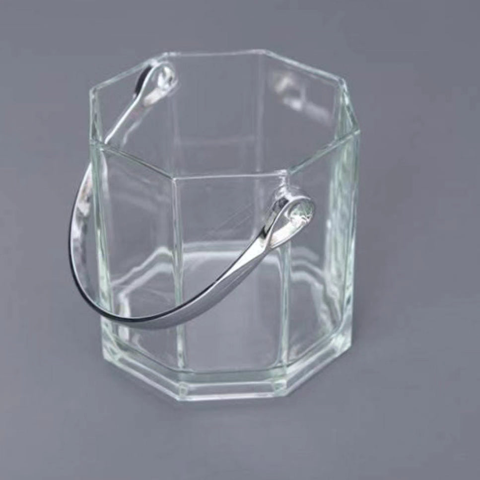 Heavy Glass Ice Bucket with Metallic Tong and Handle