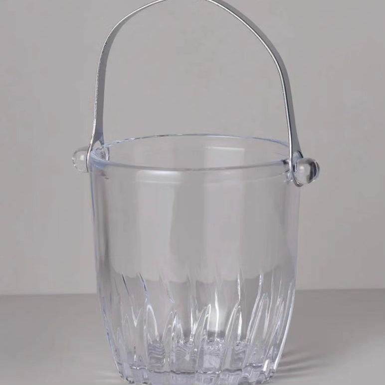 Heavy Glass Ice Bucket with Metallic Tong and Handle