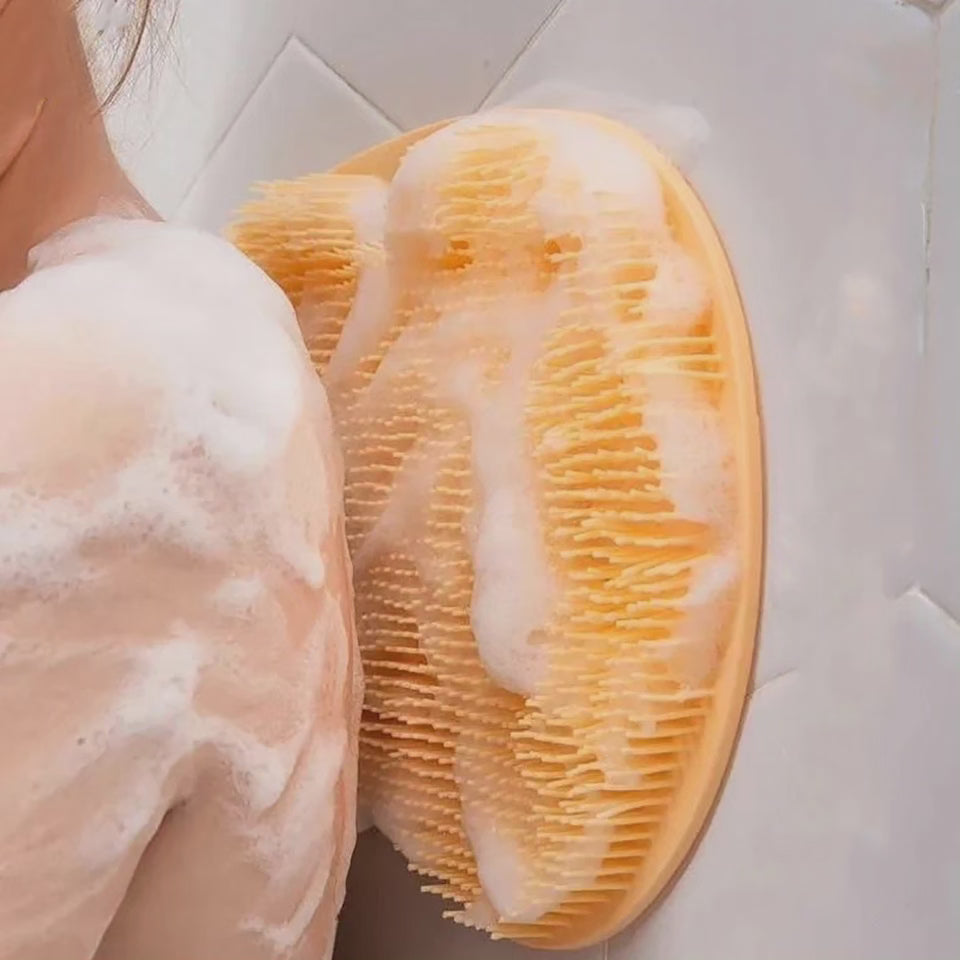 Exfoliating body scrubber mat brush