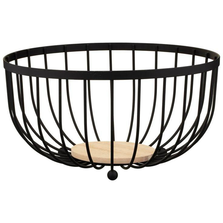 Black Fruit Basket with Wooden Base