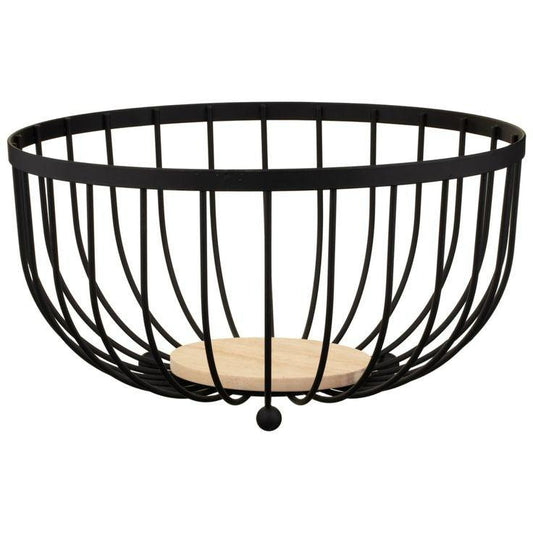 Black Fruit Basket with Wooden Base