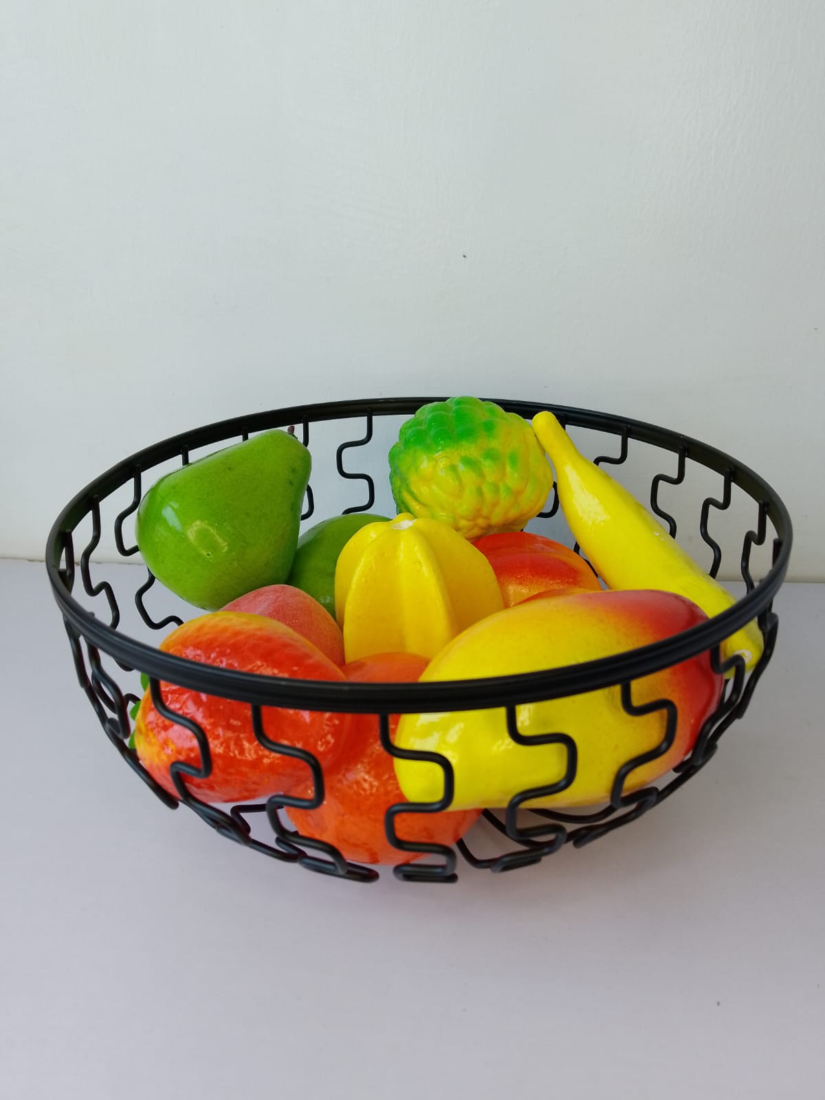 Black Fruit Basket with Wooden Base