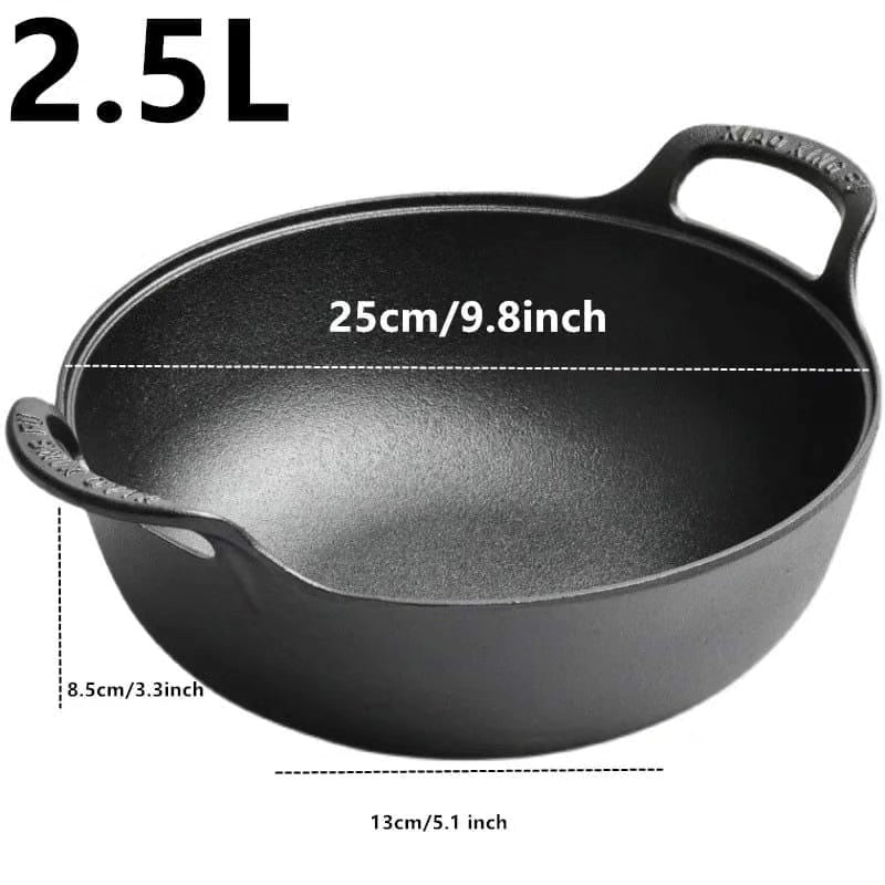 Pre -seasoned Pure Cast Iron Flat Bottom  Wok with Wooden Lid