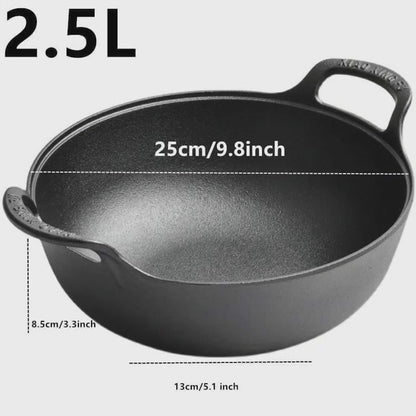 Pre -seasoned Pure Cast Iron Flat Bottom  Wok with Wooden Lid