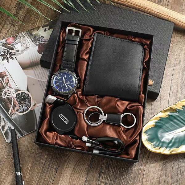 5 Piece Men's Sport Watch Gift Set with Wallet and Accessories