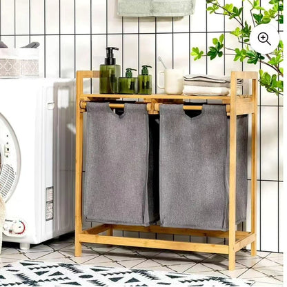 Bamboo Laundry Hamper with Detachable Laundry Rack