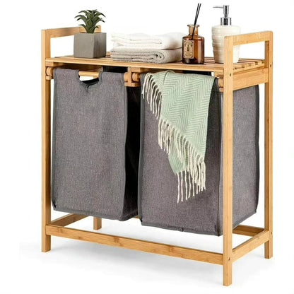 Bamboo Laundry Hamper with Detachable Laundry Rack