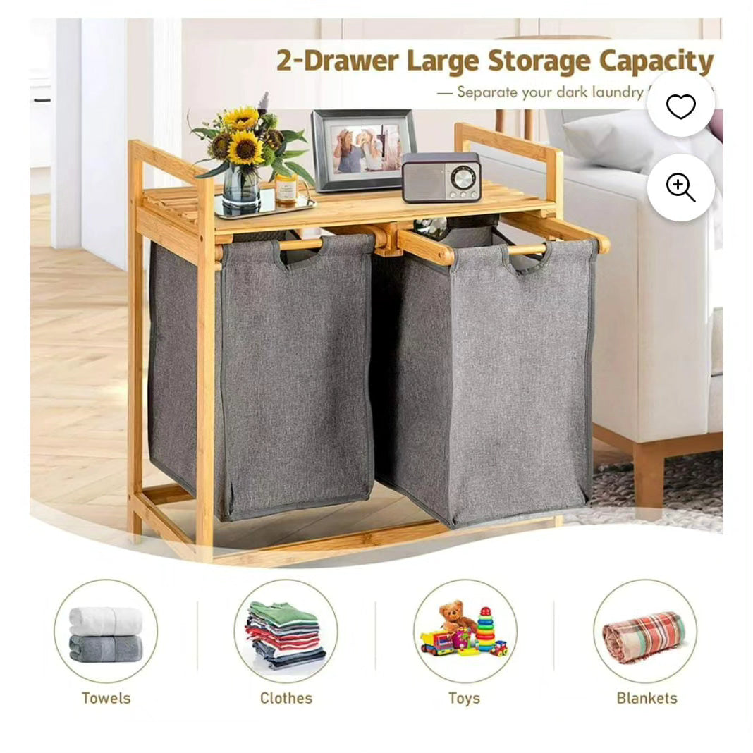 Bamboo Laundry Hamper with Detachable Laundry Rack