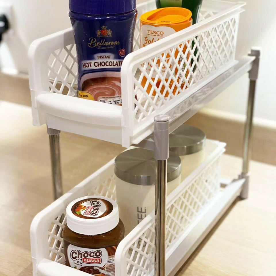 Portable 2 tier basket sliding drawers organize