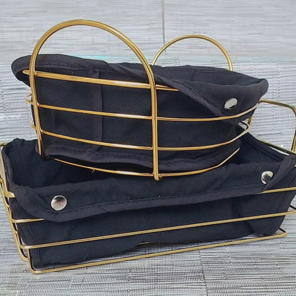 Gold frame black cloth storage basket