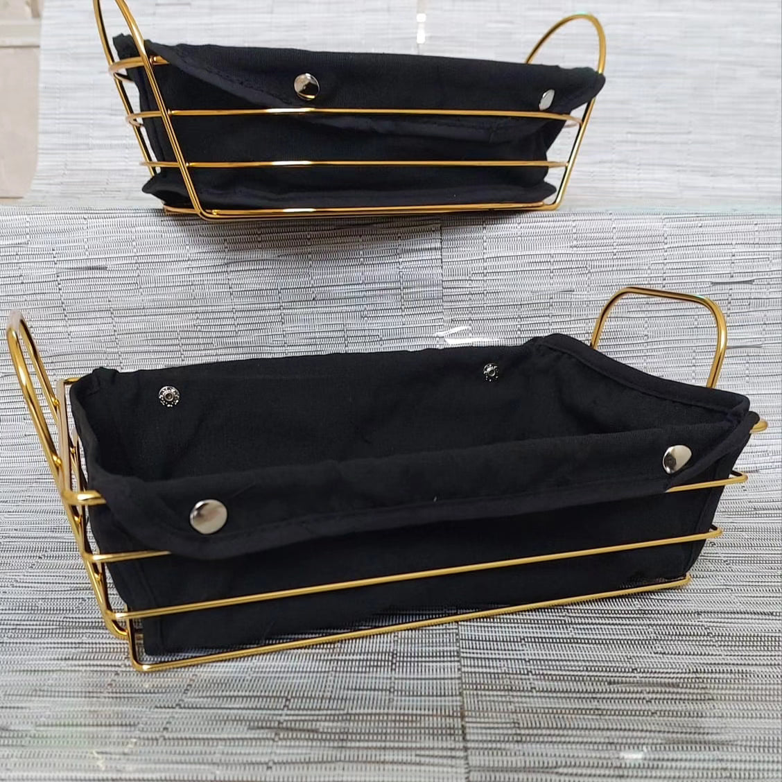 Gold frame black cloth storage basket