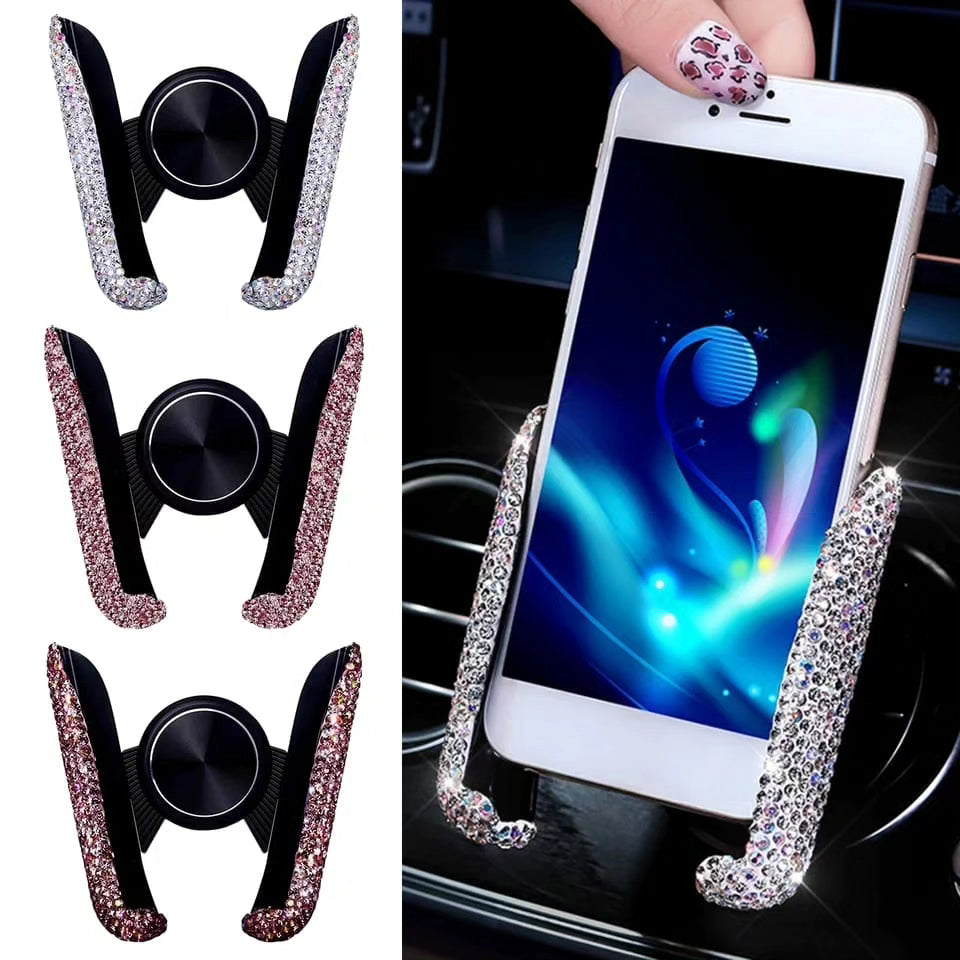 Car Phone Holder Diamond Crystal Car Air Vent Mount Clip