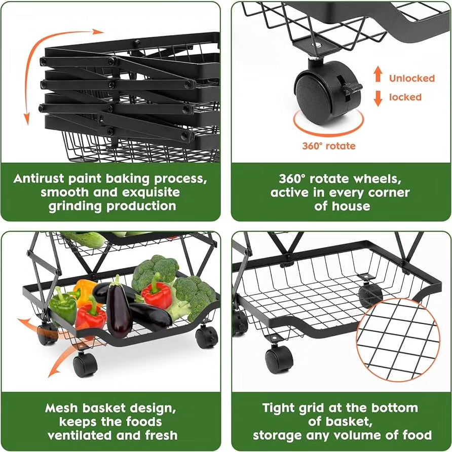 Retractable 4 layer vegetable rack