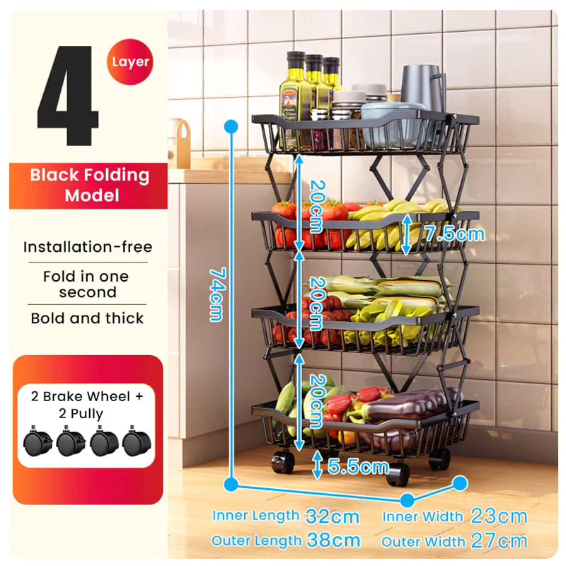 Retractable 4 layer vegetable rack