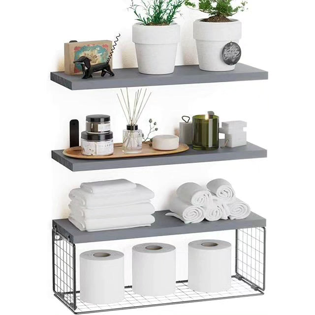 Grey Wood Bathroom Floating Shelves