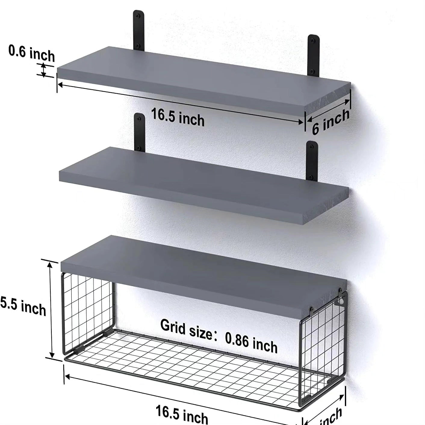 Grey Wood Bathroom Floating Shelves