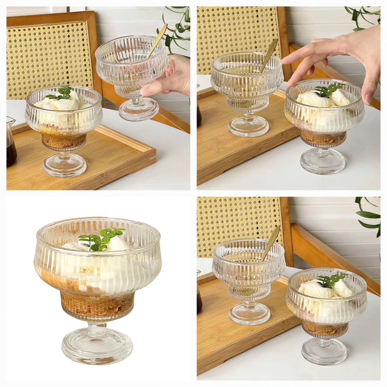 Stripped Ice Cream/Dessert Glass Cup (6pcs)