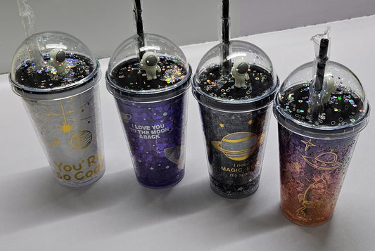 *Space themed sipper astronaut acrylic ice party cups with detachable straw -