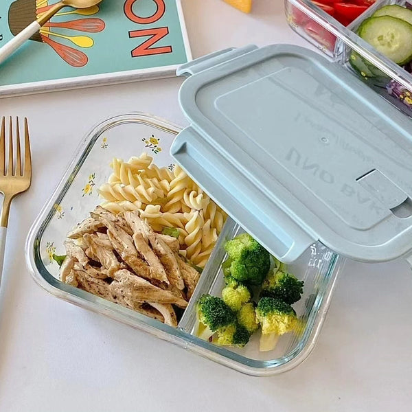 Partitioned glass lunch box