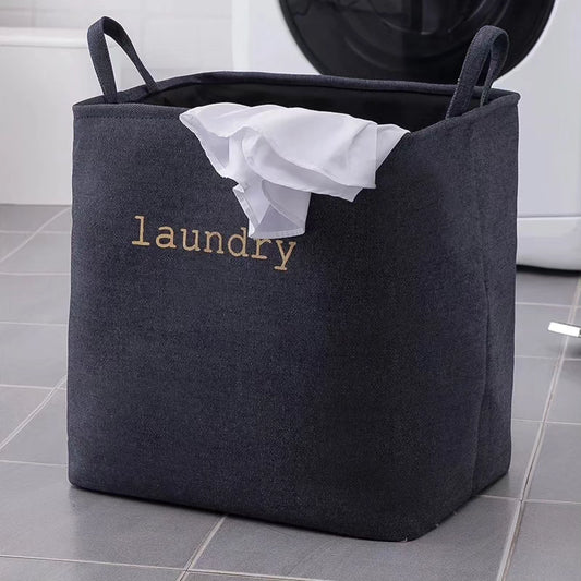 Cotton Linen Laundry Basket Navy BlackNov