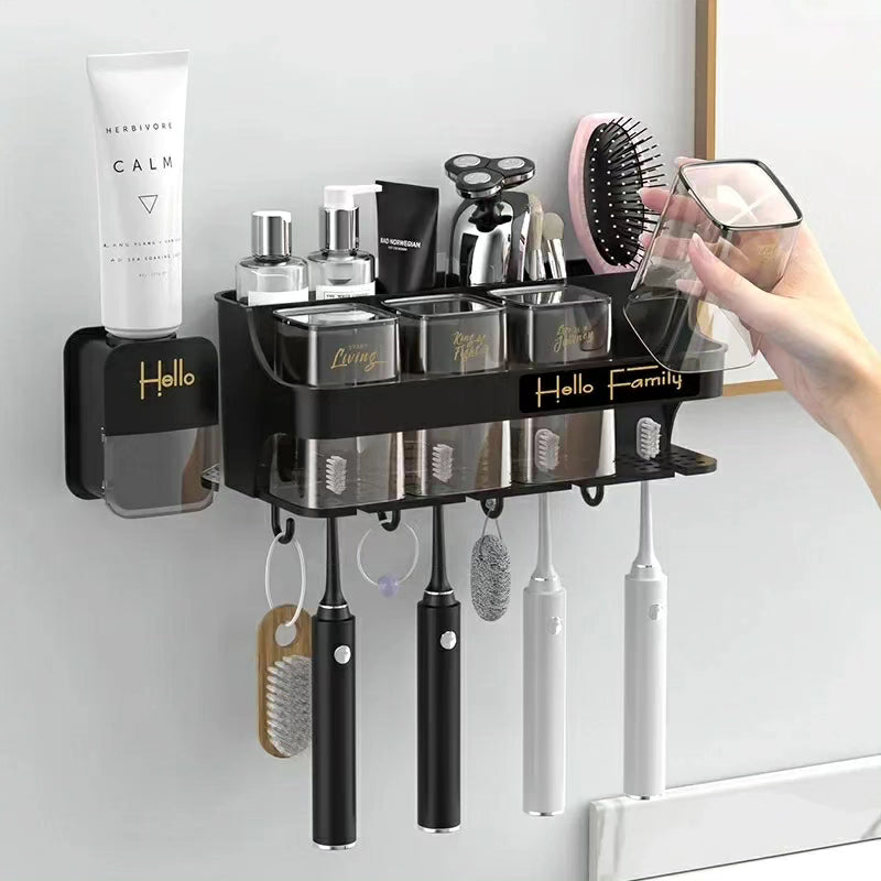 Toothbrush Holder/Toothpaste Dispenser with 3 Cups