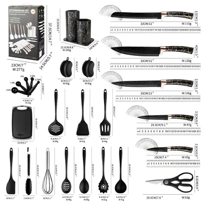 25pcs Marble Silicone Spoon Set with a Knife Set