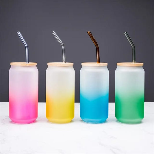 Frosted Glass Cup with Clear Glass Straw